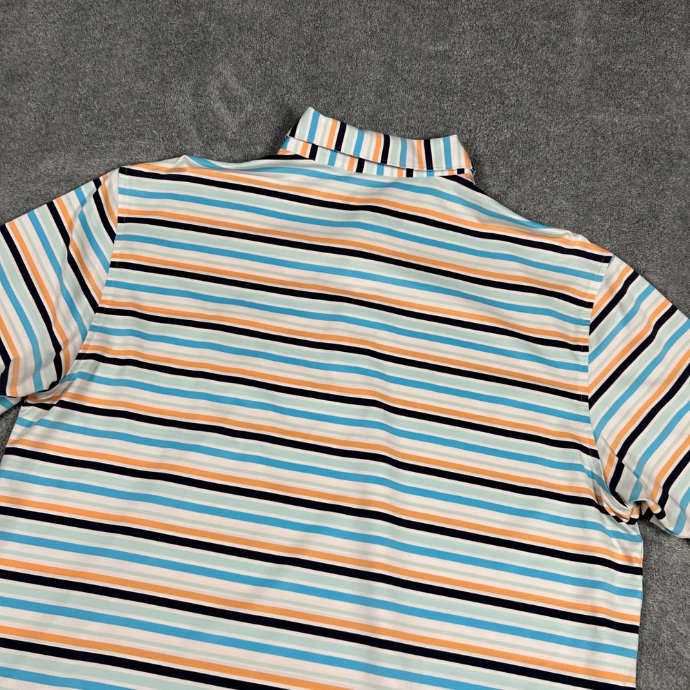 Peter Millar Summer Comfort Kapalua Golf Polo Mens Large Blue Orange Striped L - Picture 10 of 12